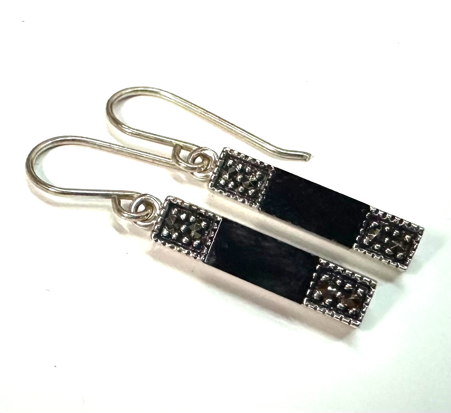 Vintage Onyx Earrings MARKED 925 Sterling Silver Jewelry Lot K
