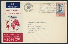 BOAC Comet Jetliner 1952 First Flight cover London Colombo