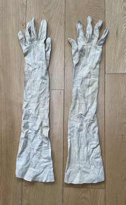 Edwardianische Damen lange Kinder Lederhandschuhe Größe 6 1/2 elfenbeinfarben, Periode Drama