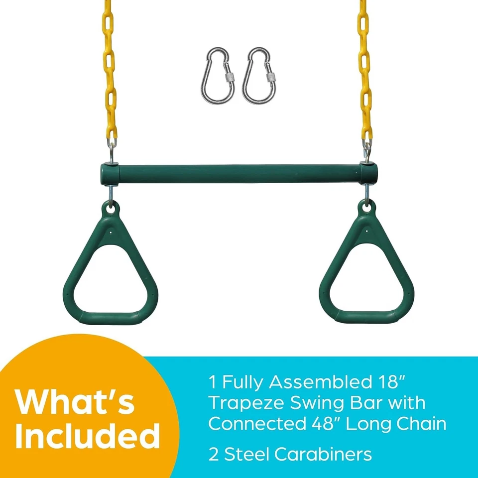 Jungle Gym Kingdom Trapeze Swing Bar Set – 18" Bar & 48" Chain with Carabiners - Image 2 of 4