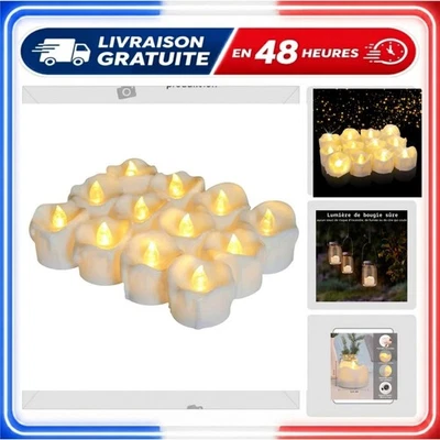 Bougies chauffe-plat LED sans flamme 12 pièces minuterie blanc chaud - Photo 1/4