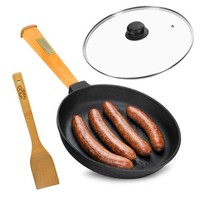 Ø22Cm Pfanne Aus Gusseisen Mit Holzgriff Glasdeckel 43Mm Hoch Bratpfanne