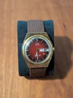 Vintage Timex Electric Dynabeat Gold Tone Maroon Leather Band New Battery