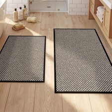 Thin Bath Mat Black Bathroom Rugs Sets 2 Pieces, Non Slip Absorbent Mats Quic...