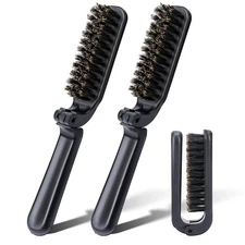 2 Pcs Travel Folding Boar Bristles Hair Brush, Collapsable Pocket Anti-Static...
