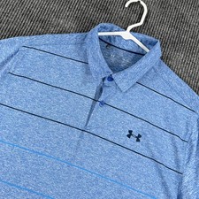 Under Armour HeatGear Polo Shirt Mens XL Blue Striped Short Sleeve Performance