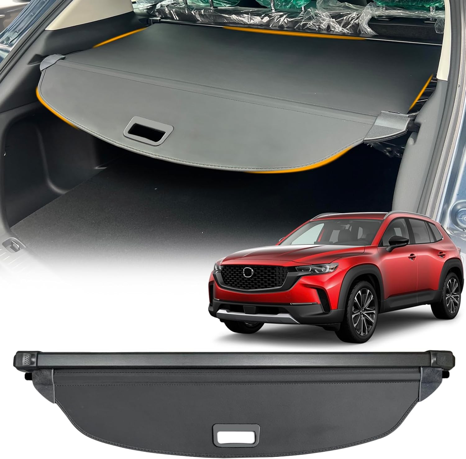 Cargo Cover for 2023 2024 2025 Mazda CX-50, Upgraded Retractable Rear black 