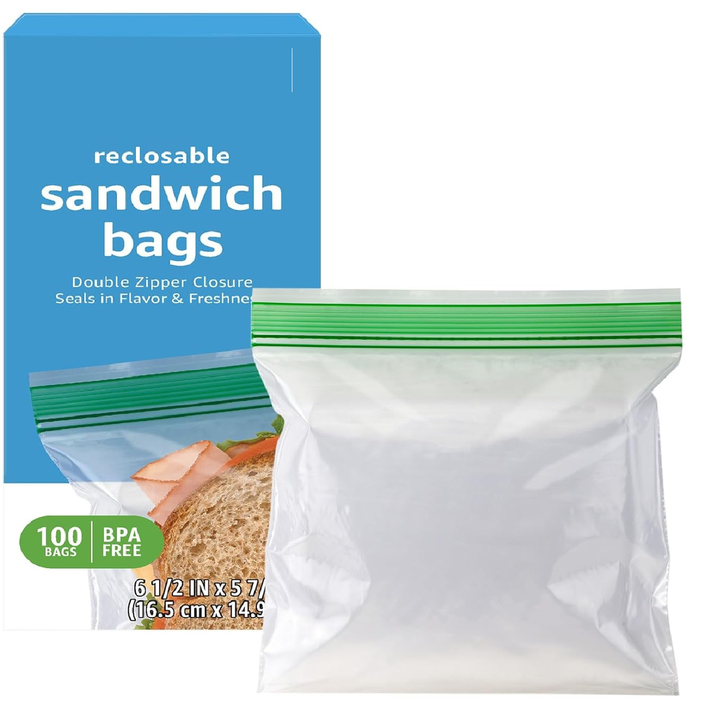 Reclosable Sandwich Double Zipper Storage Bags, 100 Count, Pack of 1