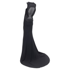 Stella Mccartney Fringe Mesh Back Fitted Long Train Gown Women Black Size 36