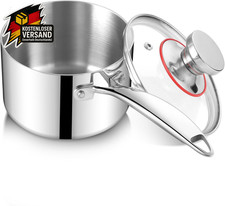 Stielkasserolle 18cm Edelstahl 2,5L Induktion, Glasdeckel, hitzebeständig, spülm