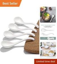 Long-Handled Ceramic Soup Spoons - Perfect for Pho and Japanese Ramen, Set of 4