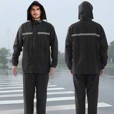 Men Rain Suit Waterproof Hooded Jacket Trousers Set Heavy Duty Outdoor Rainwear