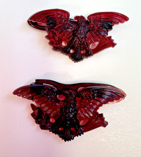 Vintage Patriotic Eagle Barrettes Pair Burgundy Plastic Americana Hair Clips