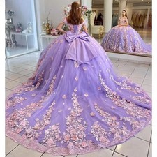 Quinceanera Dresses Beading Lace 3D Flower Princess Strapless New Off Shoulder