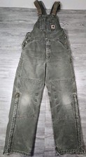 Carhartt R27 MOS Double Knee Bib Overalls 32x34 Green Insulated USA Distressed