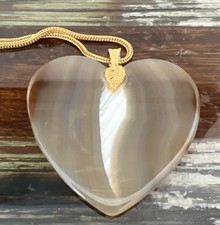 Beautiful Vintage Heart-Shapend Lucite Pendant & Long Chain Free Shipping