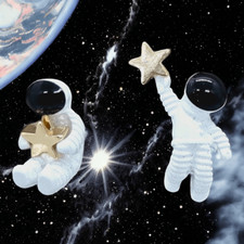 Earrings Astronaut Spacemen Studs NEW White Space Suit Gold Star Cosmic Galaxy