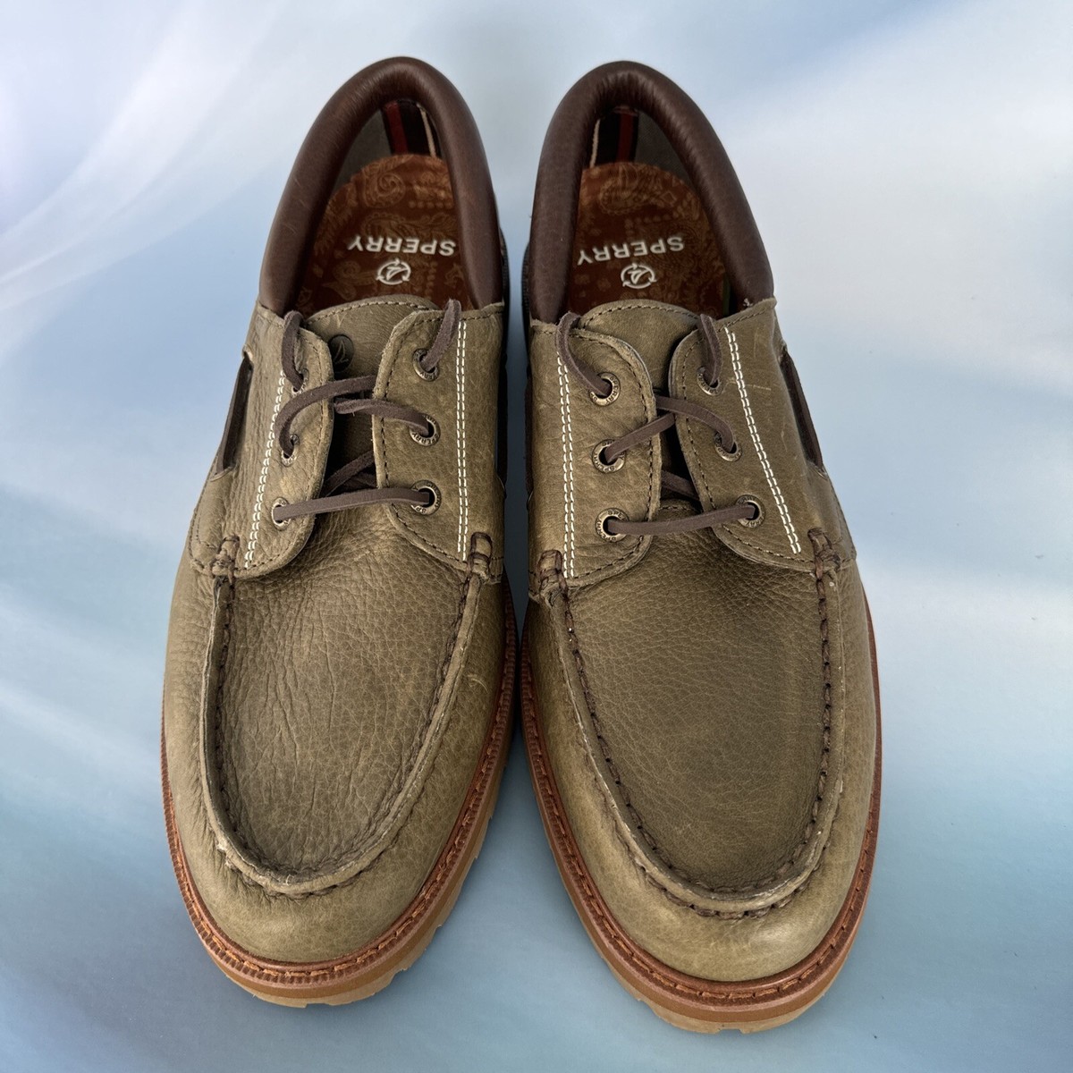 Sperry Men's 10.5 Authentic Original Lug 3-Eye Olive Leather Sperry Men's 10.5 Authentic Original Lug 3-Eye Olive Leather