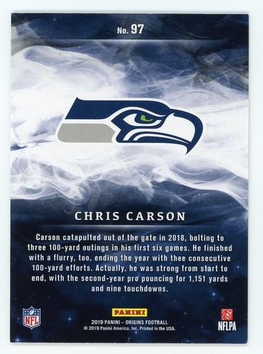 Panini Origins 2019 rojo #97 Chris Carson/299! *PWE* - Imagen 2 de 2