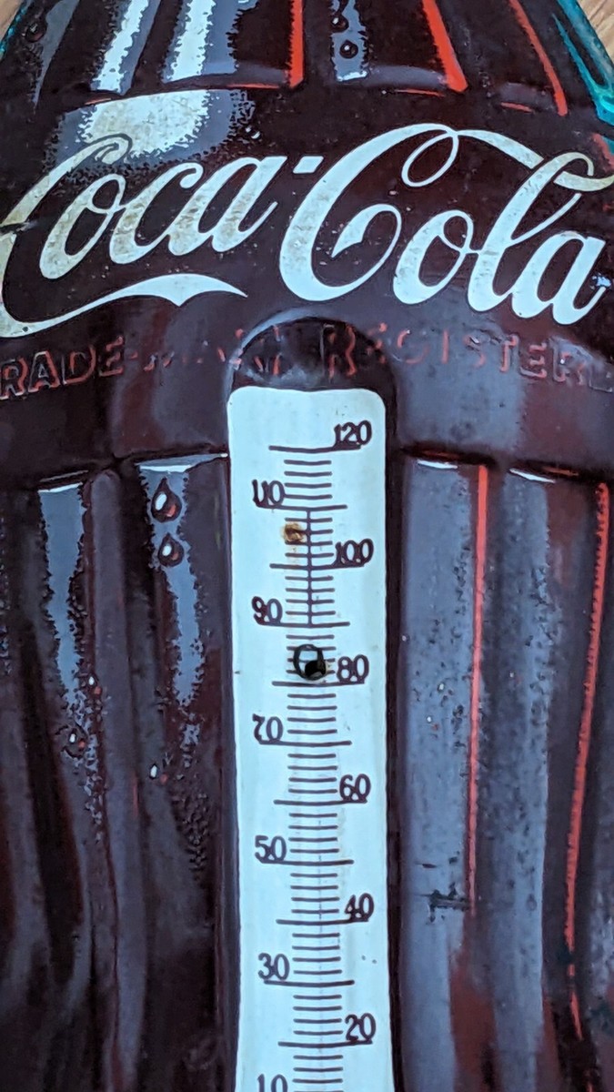 1950s Coca-Cola Tin Bottle Thermometer Sign Robertson USA 16