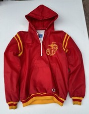 Vntg USMC Champion Hoodie Marines Semper Fi Red 1/4 Zip Pullover Made in USA