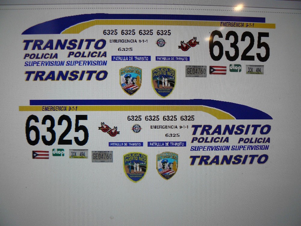 Puerto Rico Police Car Decals 1:18  Transito