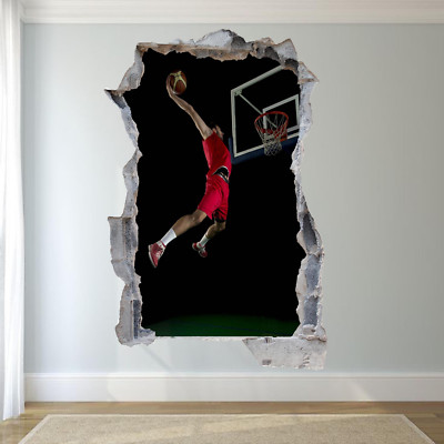 BASKETBALL SLAM DUNK WANDAUFKLEBER 3D KUNST WANDBILD ZIMMER BÜRO SHOP DEKOR VR9