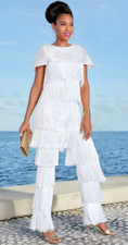 L Ashro White Formal Dress Wedding Church Party Vacation Zazie Fringe Pant Suit