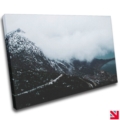 BERGWOLKEN HÜGEL STADTANSICHT LEINWANDBILD Wandbild Bild Druck