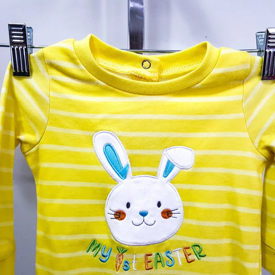 Bebé 1ª Pascua 9m Bebé Una Pieza Blanco Pies de Conejo Amarillo con Rayas Nuevo con etiqueta Foto 4 de 4