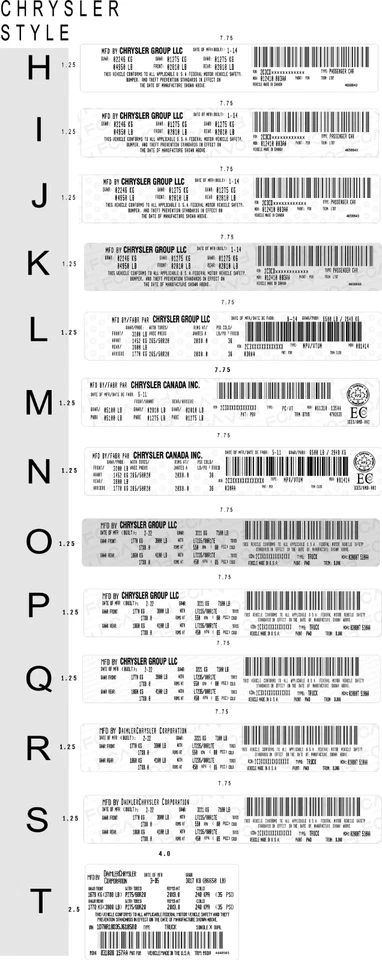 PERSONALIZADO FCA CHRYSLER Calcomanía Adhesiva Etiqueta Identificación Información de Carga de Neumáticos VIN# EE. UU. 3M Foto 3 de 4