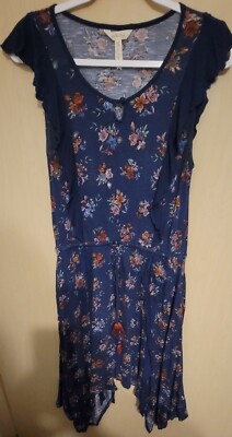 Matilda Jane Woodland Sprite Navy Blue Floral Asymmetric Hem Knit Dress Size M