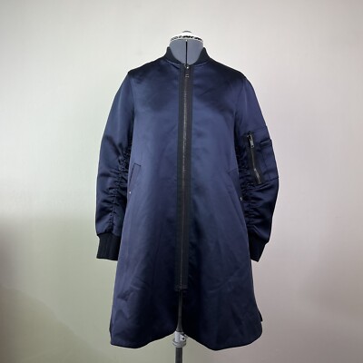 ASOS Size 8 Deep Blue Satin Effect Longline Bomber Jacket - Womens - Mod Rockers
