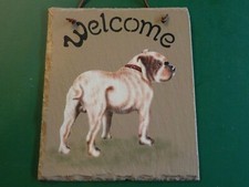 12" x 10.25" Slate White Bull Dog Welcome Sign  CL 102 