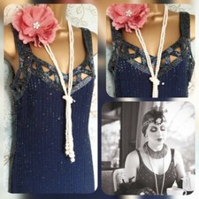 Kaleidoscope navy bead sequin 20s deco flapper gatsby evening dress 10 