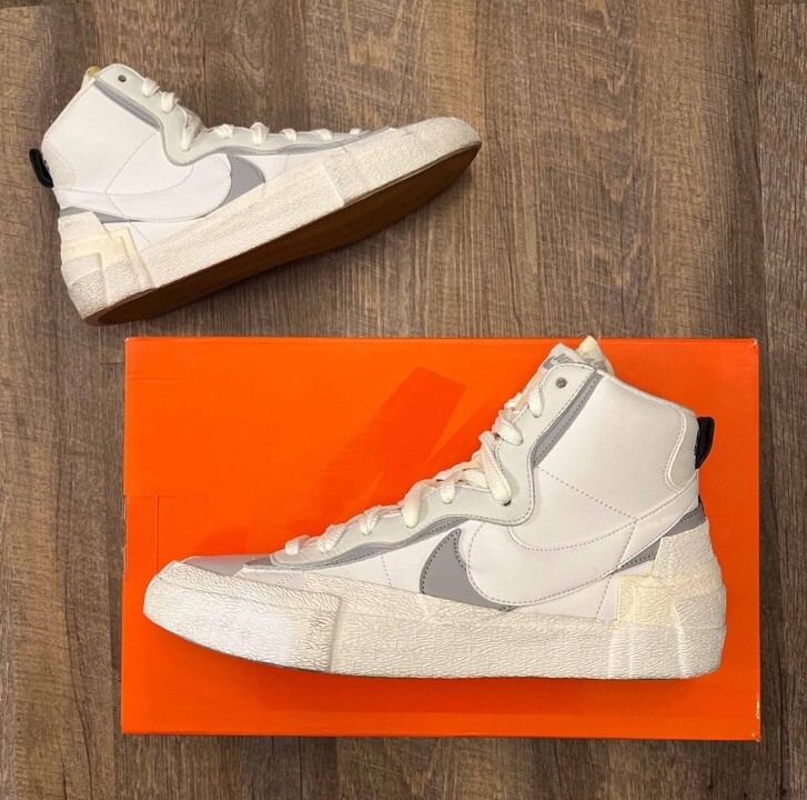 SACAI X NIKE Scarpe sneakers Nike Blazer Mid x Sacai bianco grigio taglia 13 con scatola BV0072 100