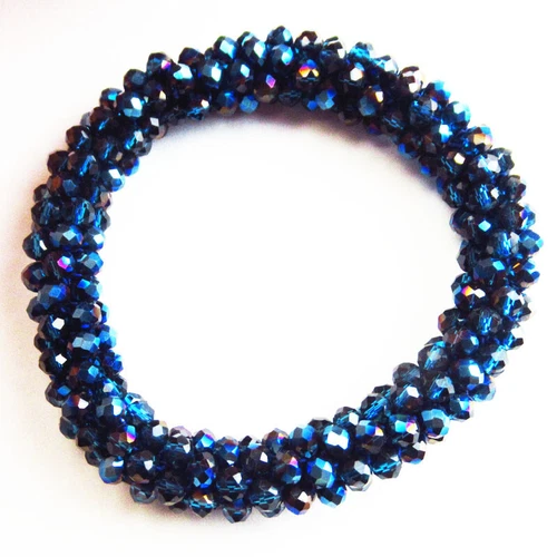 4x3mm Faceted Blue Crystal Rondelle Stretchy Bracelet About 7.5 Inch