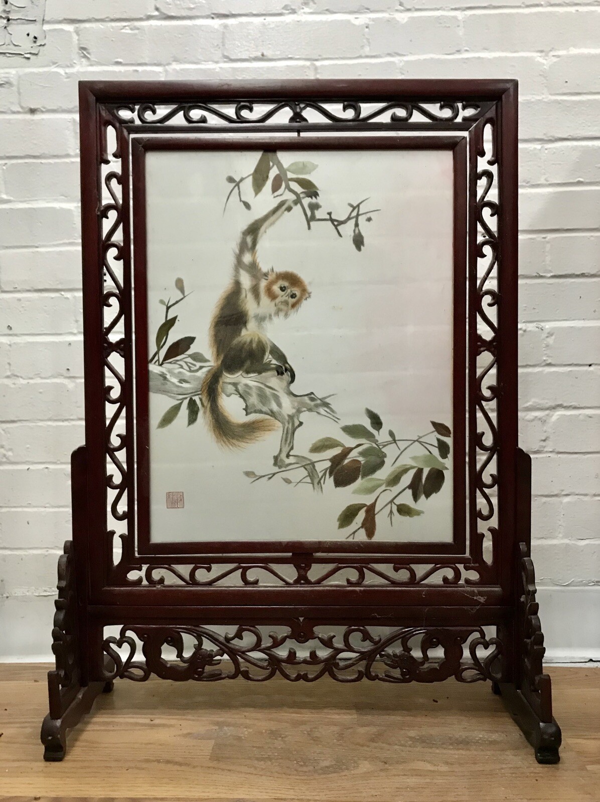 Antique Chinese Silk Screen Embroidery Table Screen Qing Period