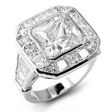 Damen Strahlender Ring Prinzessschliff Silber cz 5 Karat Klare Lünette Größe Neu 7X063