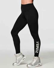 Zumba Glow With The Flow High Waisted Ankle Leggings ~ Bold Black ~ XS S M L XL