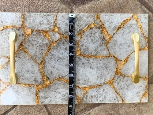 White Agate Stone Serving Tray with Brass Handles, Charcuterie Board, Solid - Picture 5 of 7