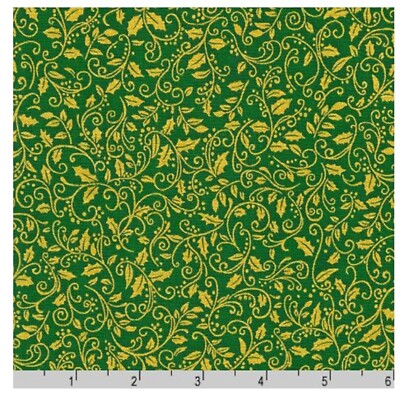 Holiday Charms/Holiday Flourish: Holly on Green- Robert Kaufman Sold by the Yard