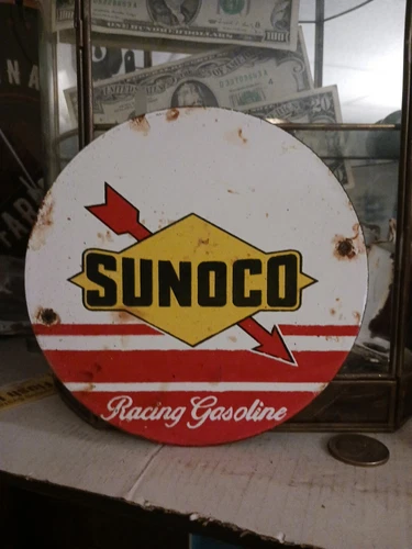 VINTAGE SUNOCO RACING GASOLINE SERVICE STATION PORCELAIN METAL SIGN 6"
