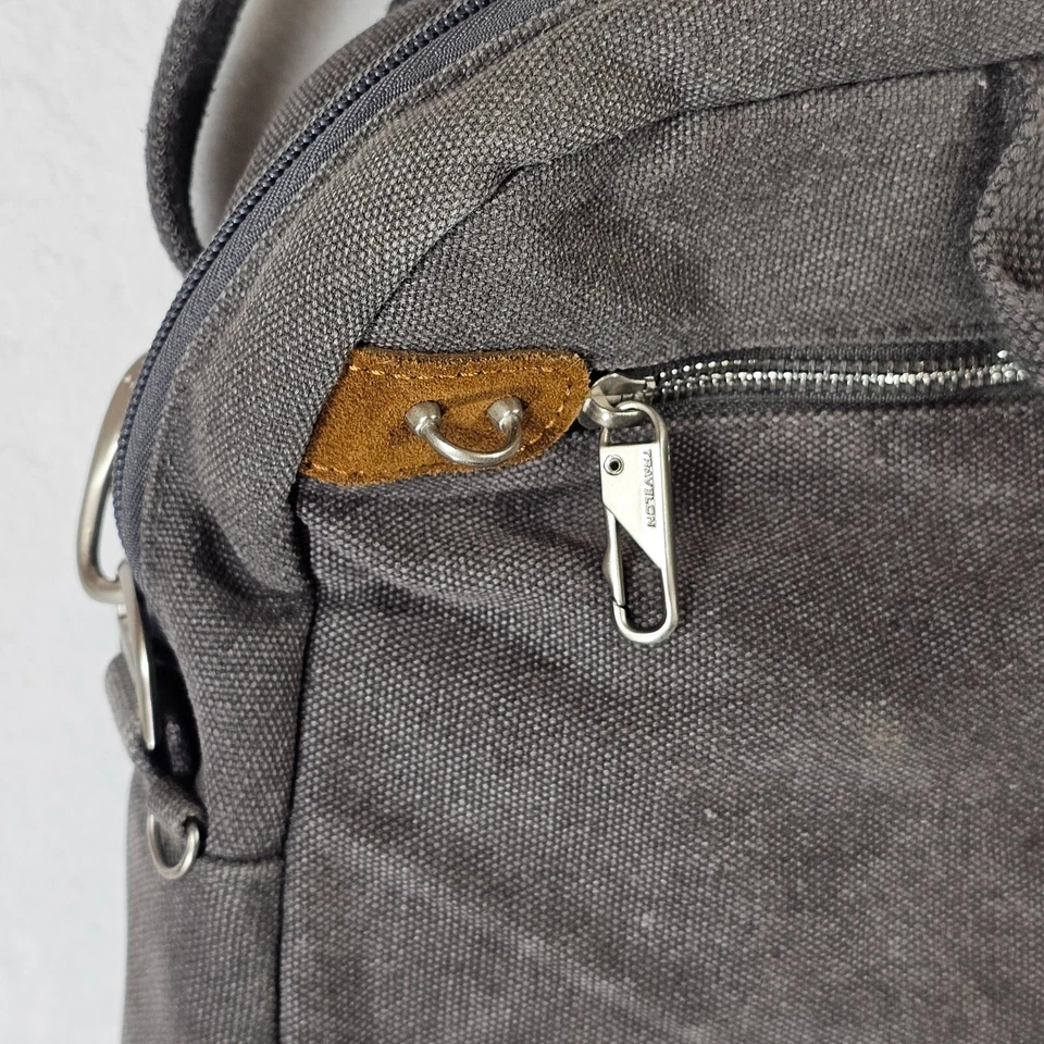 Travelon Bolso Mensajero de Lona Antirrobo Heritage Estuche Superior Gris 16x12x3 Foto 4 de 4