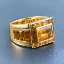 Citrine With 925 Sterling Silver Gold Plated Ring For Men's #AL470