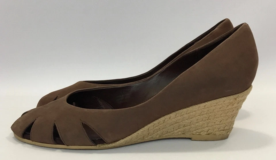 Eddie Bauer коричневый кожаный Espadrille на танкетке каблук вырез носок сандалии каблуки размер 9,5 - Изображение 3 из 4