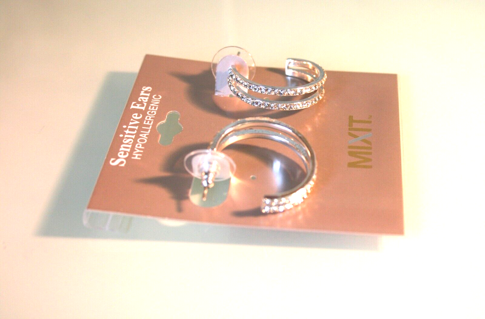 Marquise Shape Open Hoop Stud Earrings in Sterling Silver