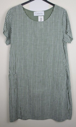 New Ladies Summer Italian Quirky Striped Cotton Scoop Neck Tunic Dress - Picture 10 of 11