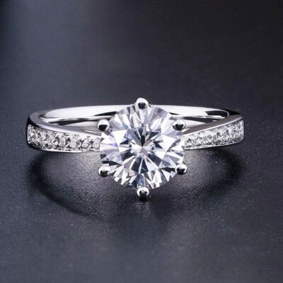 2.56 TCW ROUND CUT MOISSANITE 6-PRONG ENGAGEMENT RING IN 14K WHITE GOLD PLATED
