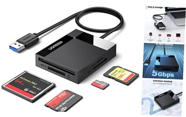 SD Card Reader USB 3.0 Card Hub 5Gbps Read 4 Cards Simultaneously CF, Adapter-image